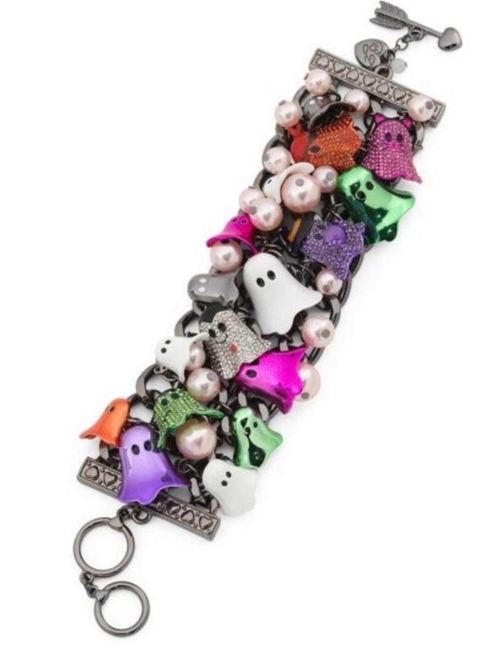 Betsey Johnson Multicolor Ghost Charm Bracelet with Colored Faux Pearl Accents